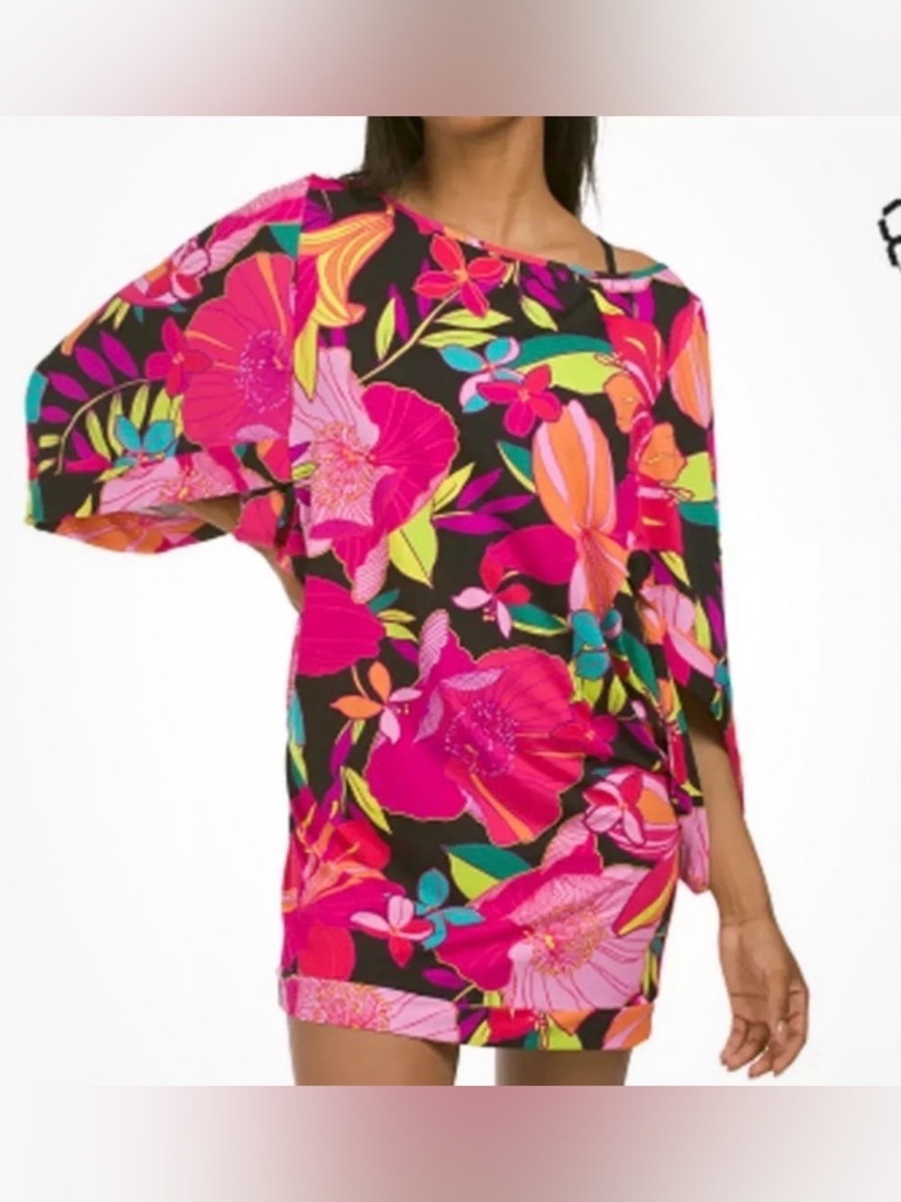 Trina Turk neon floral swim cover up, large